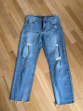 Fashion Nova Light Blue Distressed Straight Leg Jeans